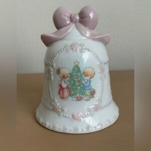 Precious Moments Christmas Bell Girl/Boy Tree & Pink Bow Top 1997